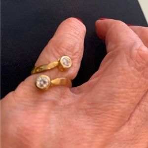 Authentic 14K Yellow Gold Bypass Design Pinky Ring with CZ Stones